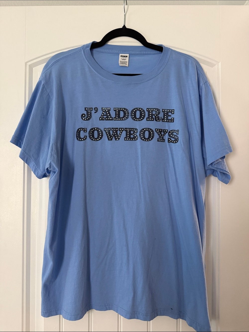 PINK Victoria's Secret Light Blue "J'ADORE COWBOYS" Short Sleeve Tee